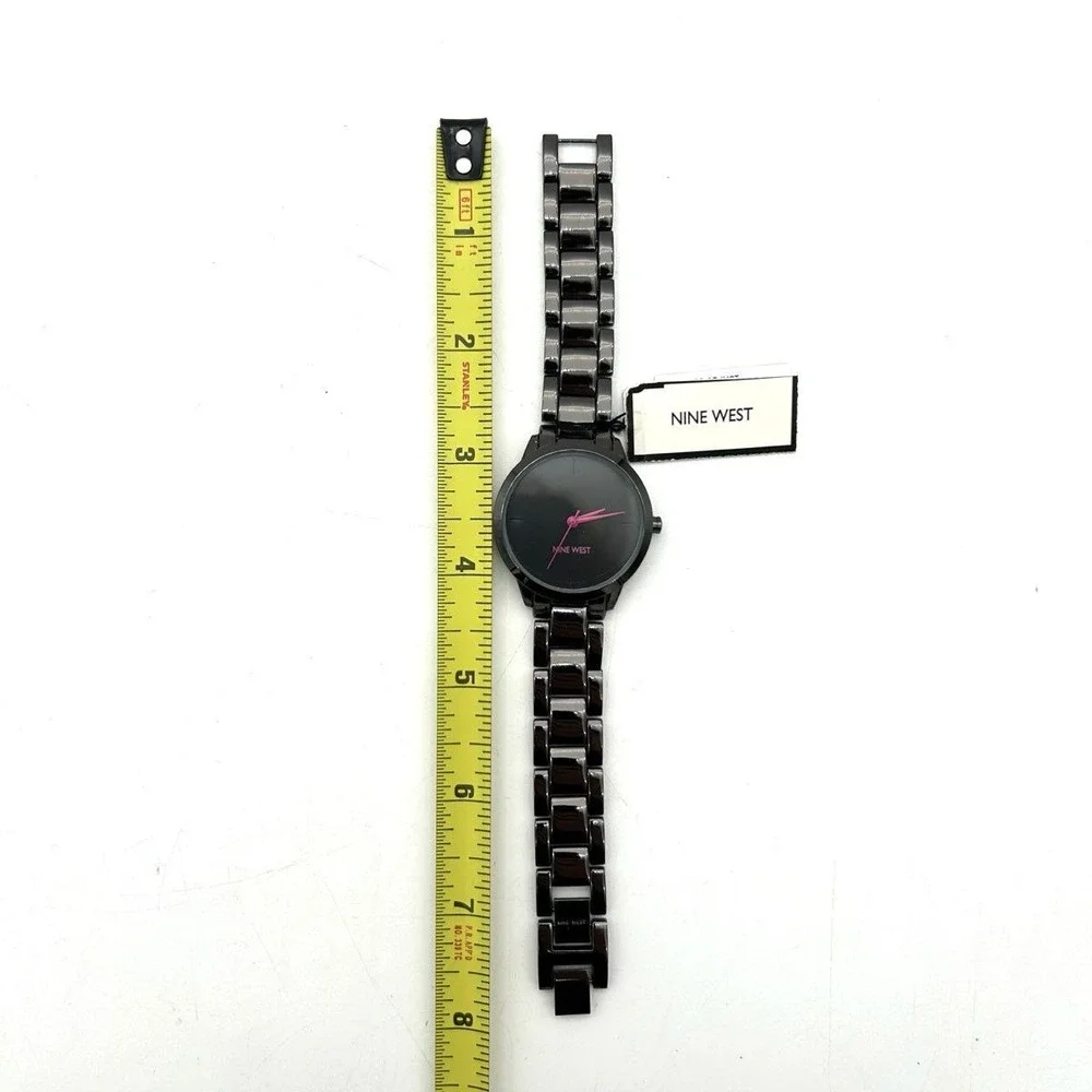 Vintage Y2K Nine West Women's Black Gunmetal Watch Pink Hands NW/2435YF Box